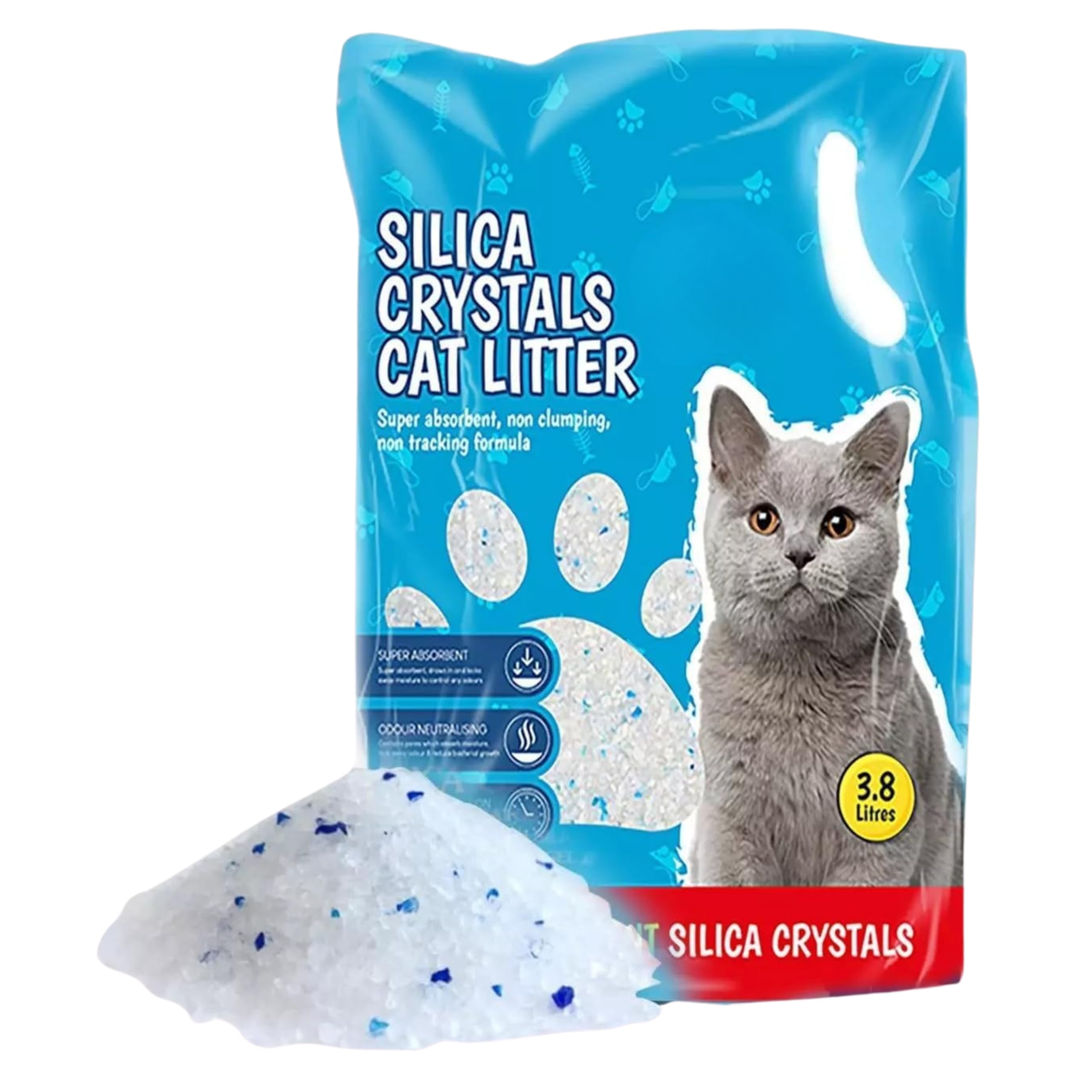 ADEPTNA Premium Silica Crystal Cat Litter - Non-Clumping, Odour Control, High Absorbency, Low Tracking - 3.8L Comfortable Biodegradable