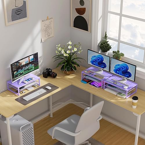 Miniatura 7 de gianotter Soporte elevador de metal de 2 niveles, organizador de almacenamiento de escritorio de oficina para monitor de computadora, laptop,