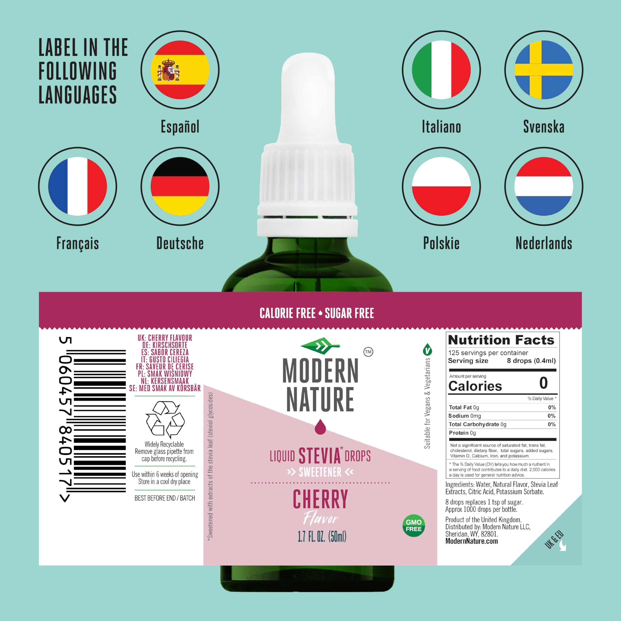 Czysta stewia w płynie słodzik Modern Nature – smak wiśniowy krople 50 ml - zero kalorii i bez cukru