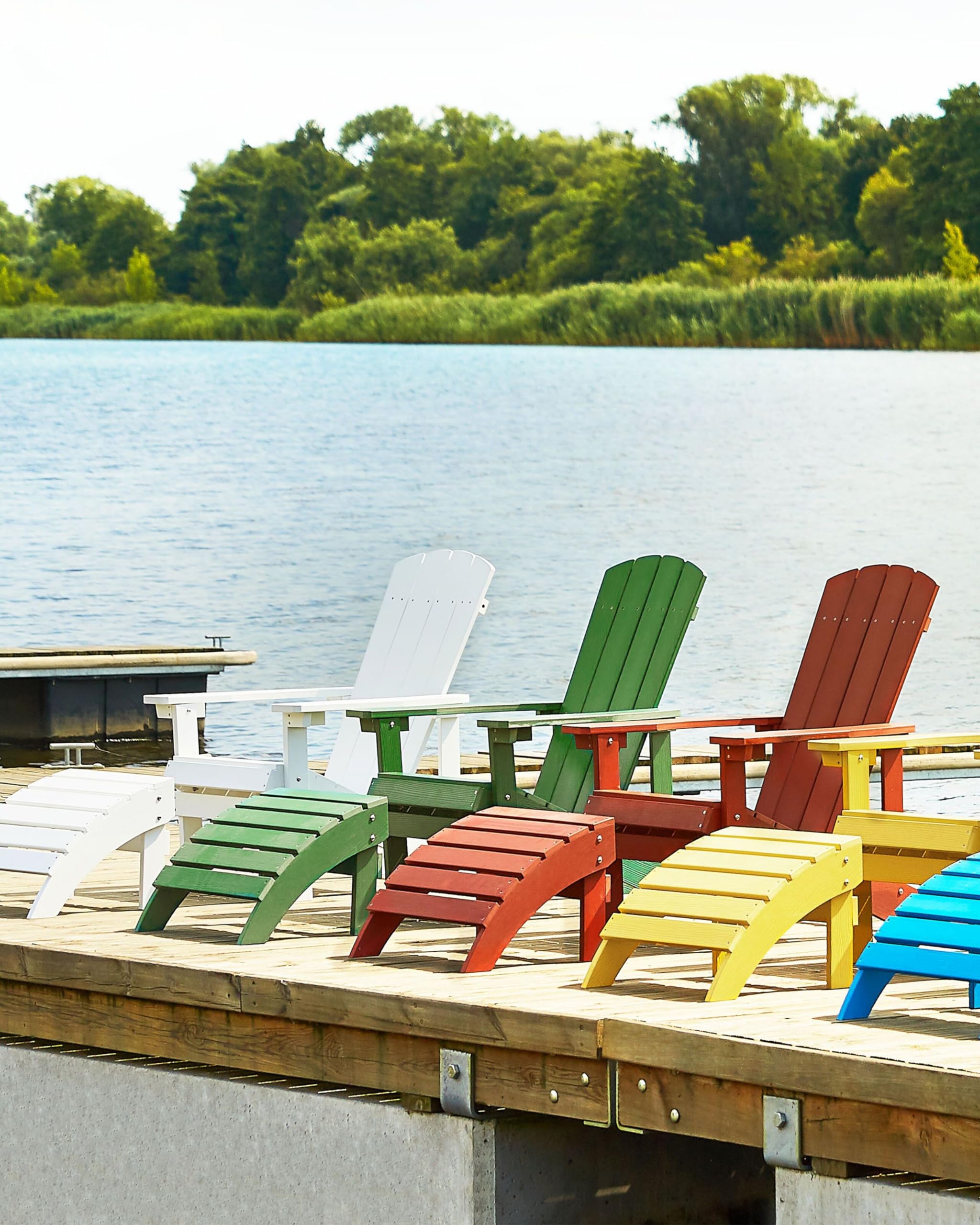 Moderner Muskoka Gartenstuhl Kunstholz Grün mit Hocker Armlehnen Adirondack