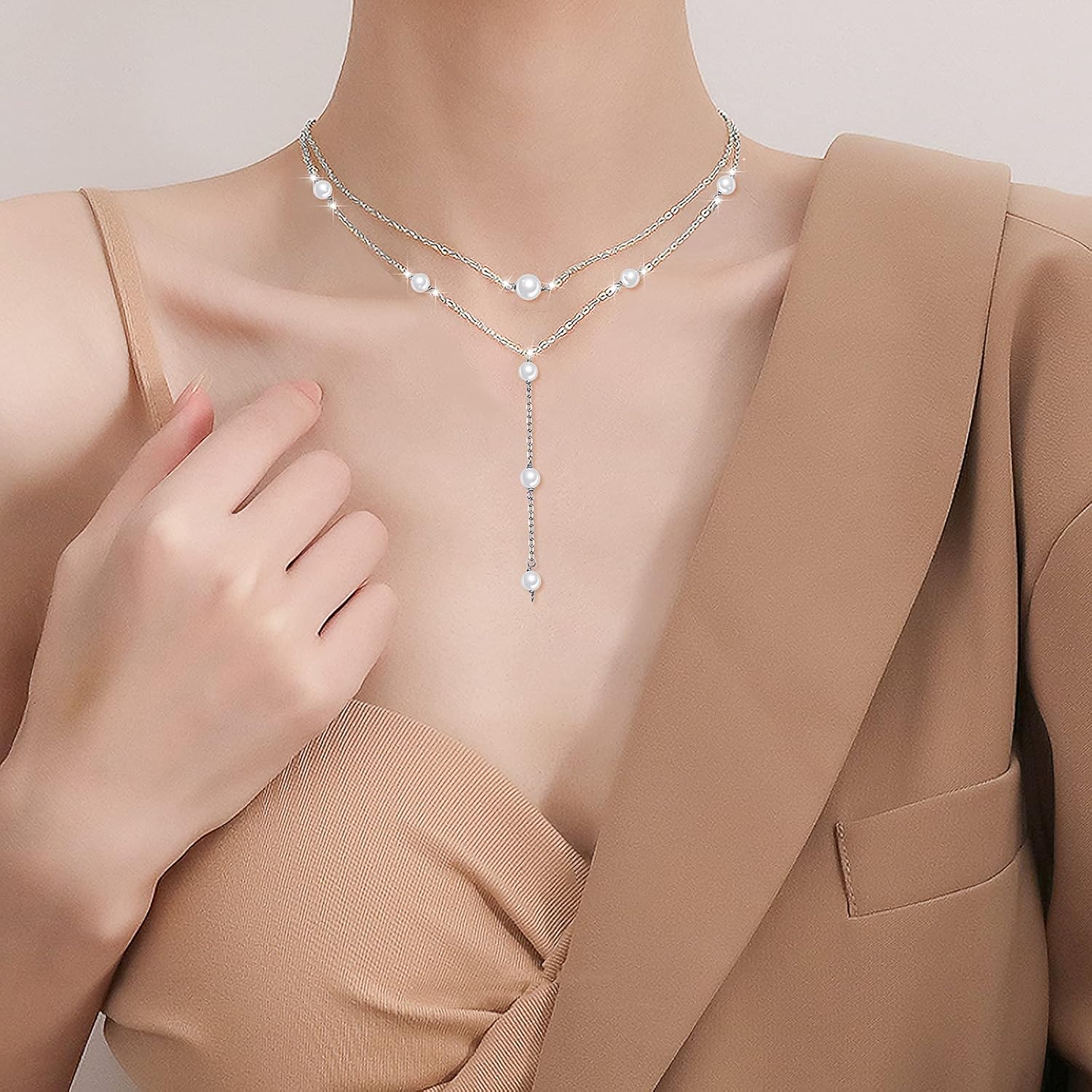 DAOCHONG Valentines Day Gifts S925 Sterling Silver Multilayer Layered Triple Long Chain Pendant Necklace for Women Jewelry - Image 2