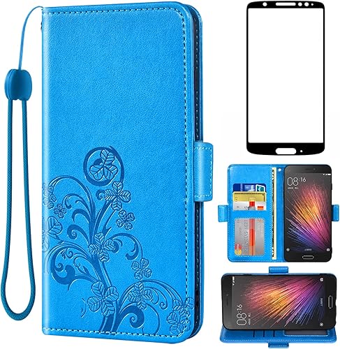 Asuwish Compatible con Xiaomi Mi 5 Funda tipo cartera y protector de pantalla de vidrio templado, accesorios para monedero, correa de muñeca,