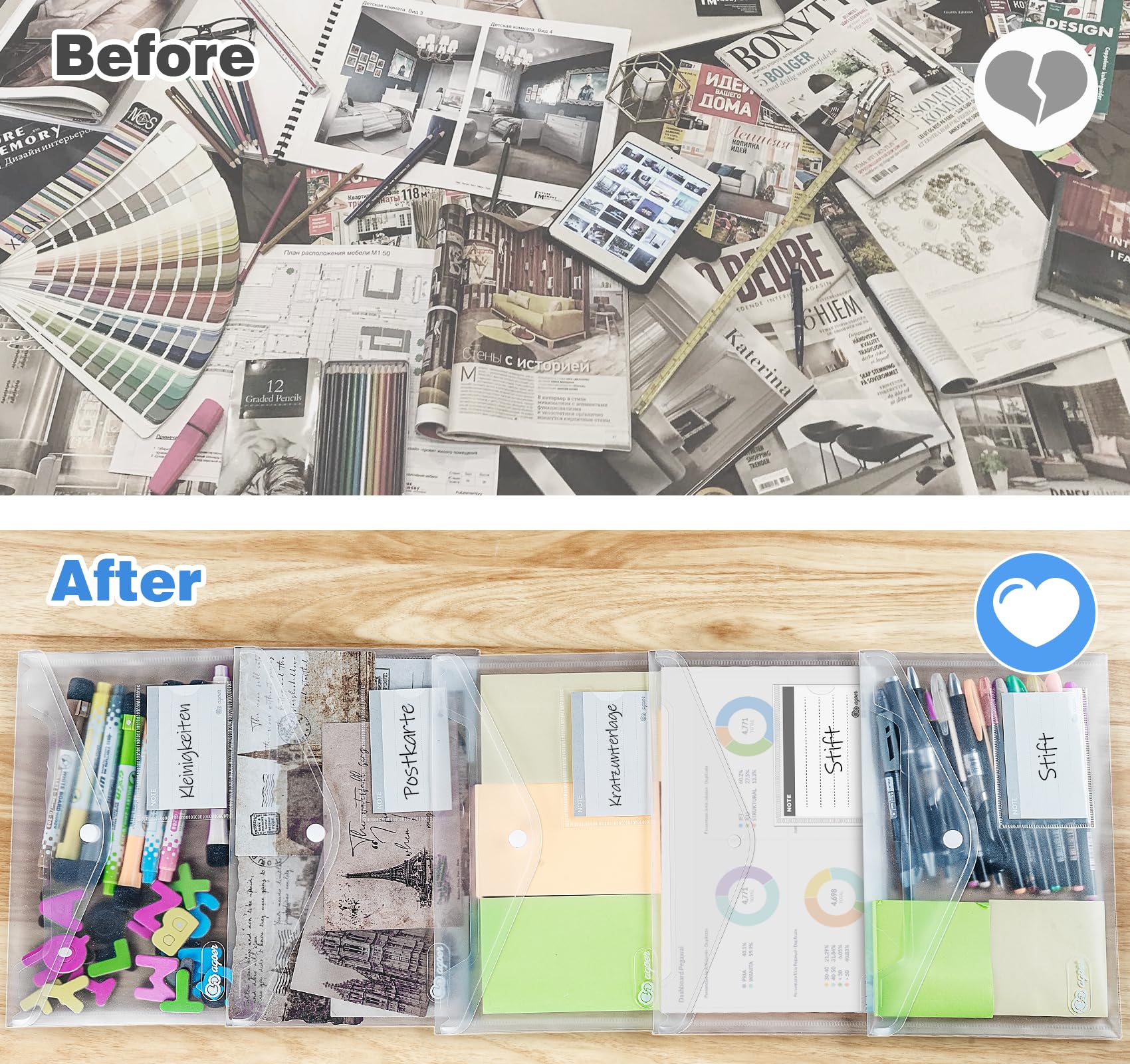 Agoer Clear Plastic Wallets A5, 48 PCS Plastic Envelopes A5 Document Wallet with Popper - Image 4