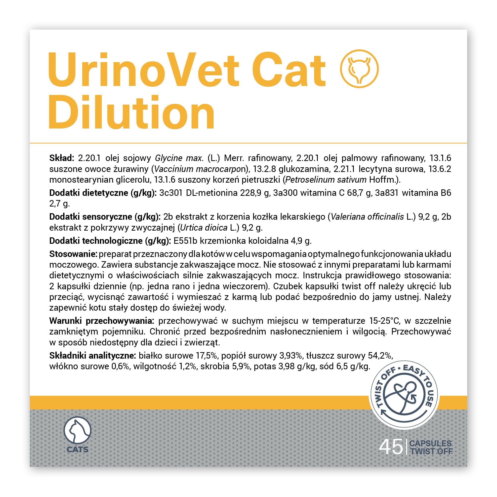 VETEXPERT Urinovet Dilution Cat 45 capsule Preparazione per gatti per sostenere il normale funzionamento del sistema urinario