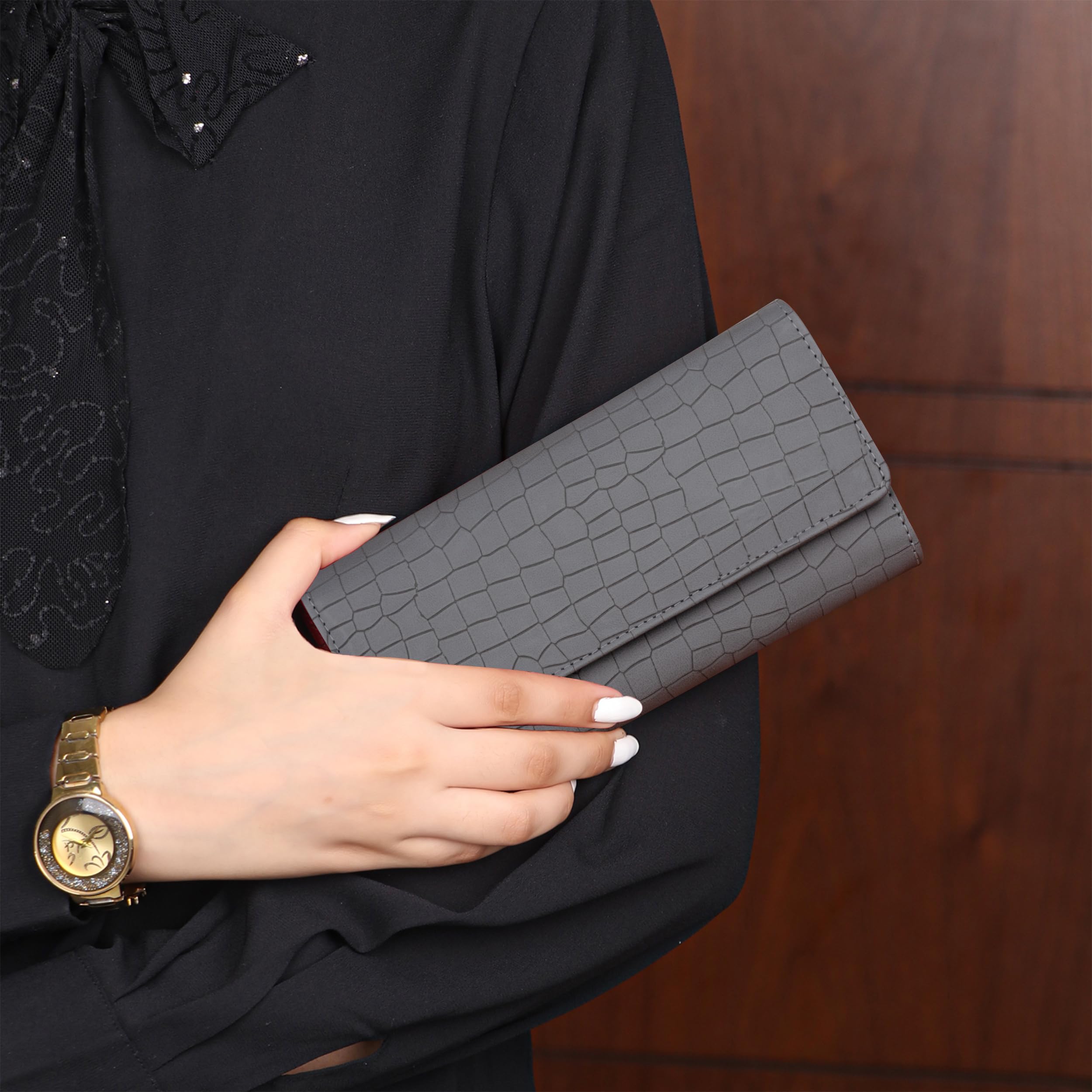The Wallet Store Croco Design Clutch - Grey
