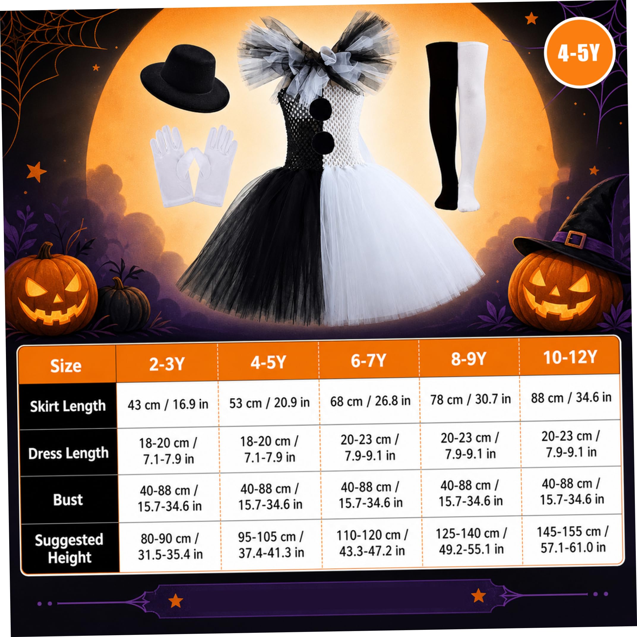 Set costume da clown per bambini Completo completo 31, 5-35, 43 pollici | Design classico da clown, accessori completi, comodo tulle, ideale per Halloween e travestimenti