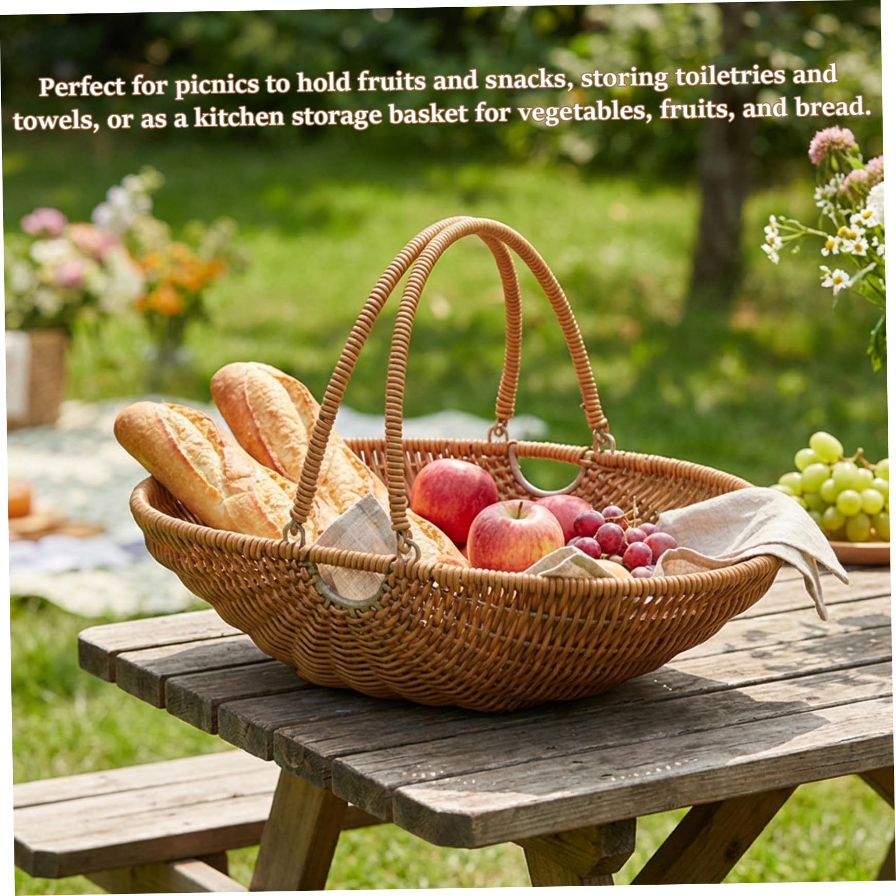 Cesta de cosecha para verduras de jardín, cesta de cosecha de jardín tejida de PP con asa plegable para recolección de frutas, granja, picnic, almacenamiento de cocina y decoración rústic
