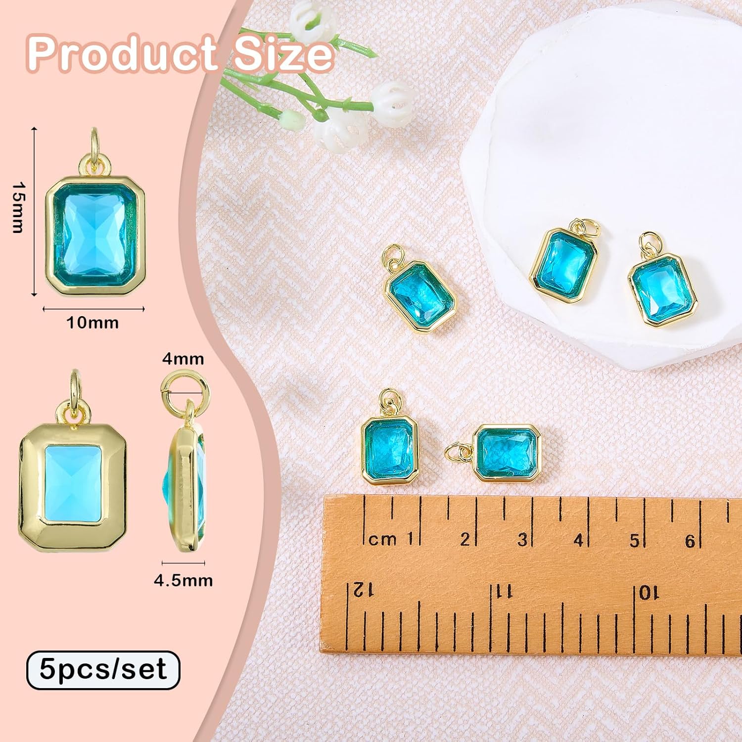 5Pcs Crystal Birthstone Charms for Jewelry Making Real 18K Gold Plated Green Rhinestone Charms for Earring Bracelet Necklace DIY Accessories - Image 2