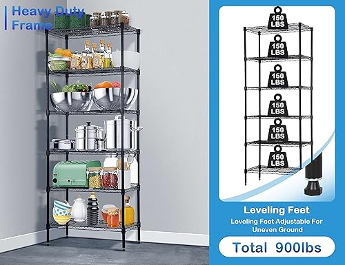 Vista 127 de Estantería de almacenamiento de 6 niveles, estantería de alambre, 48 pulgadas de largo x 18 pulgadas de ancho x 72 pulgadas de alto, estante Negro