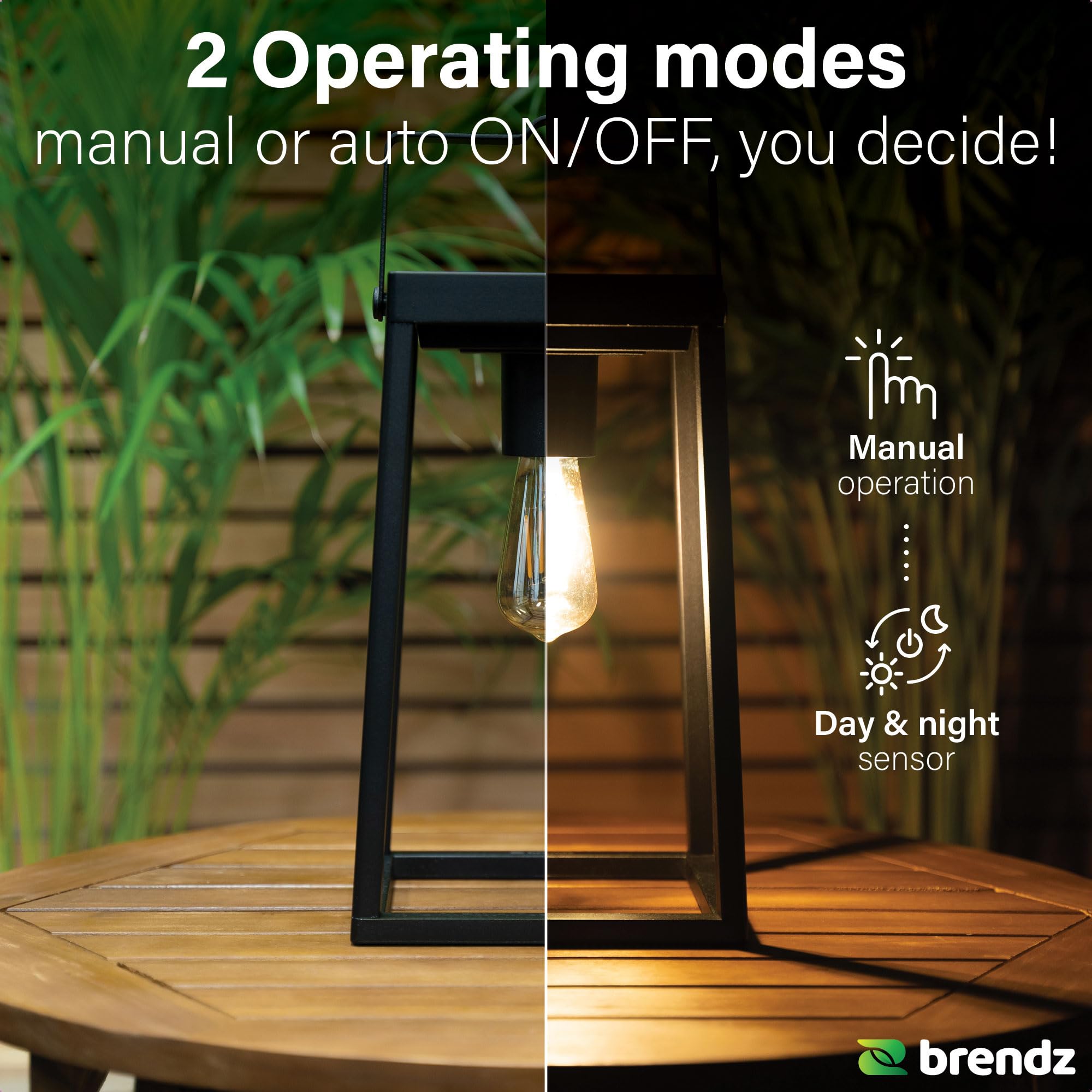 Brendz Lampada Solare da Tavolo, IP44 Impermeabile, Lanterne Solari da Esterno, 3 Modalità di Luce, Batteria Ricaricabile via USB-C, Lanterna Solare da Esterno, Lampada da Tavolo Esterno, Tampa