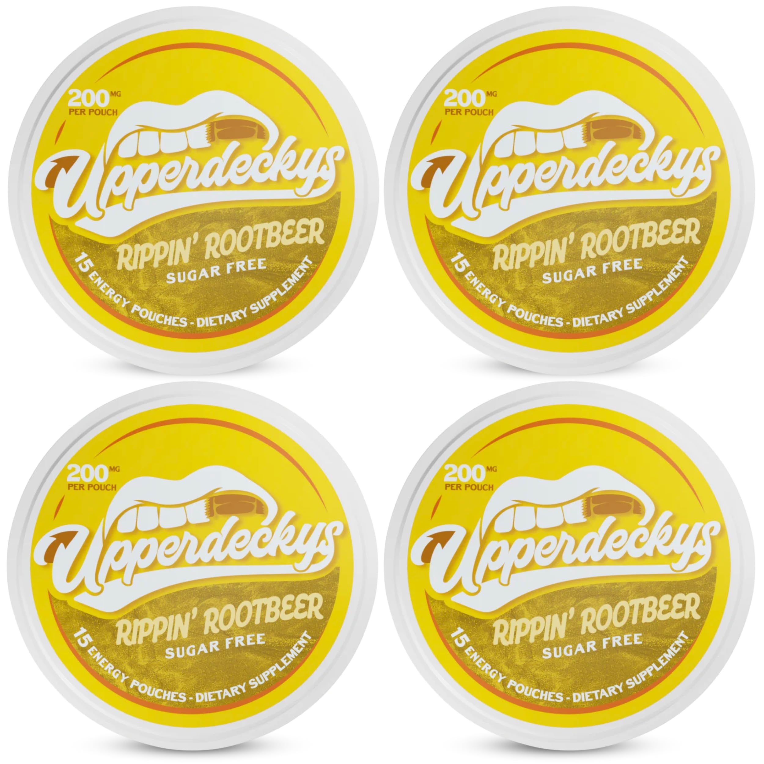 Upperdeckys, Rippin Rootbeer Caffeine Energy Pouches - Free Replacement and Alternative for Focus and Energy - Sugar Free Nootropic Pouches, Made in the USA & Delicious Flavor (4-Pack, 200mg)