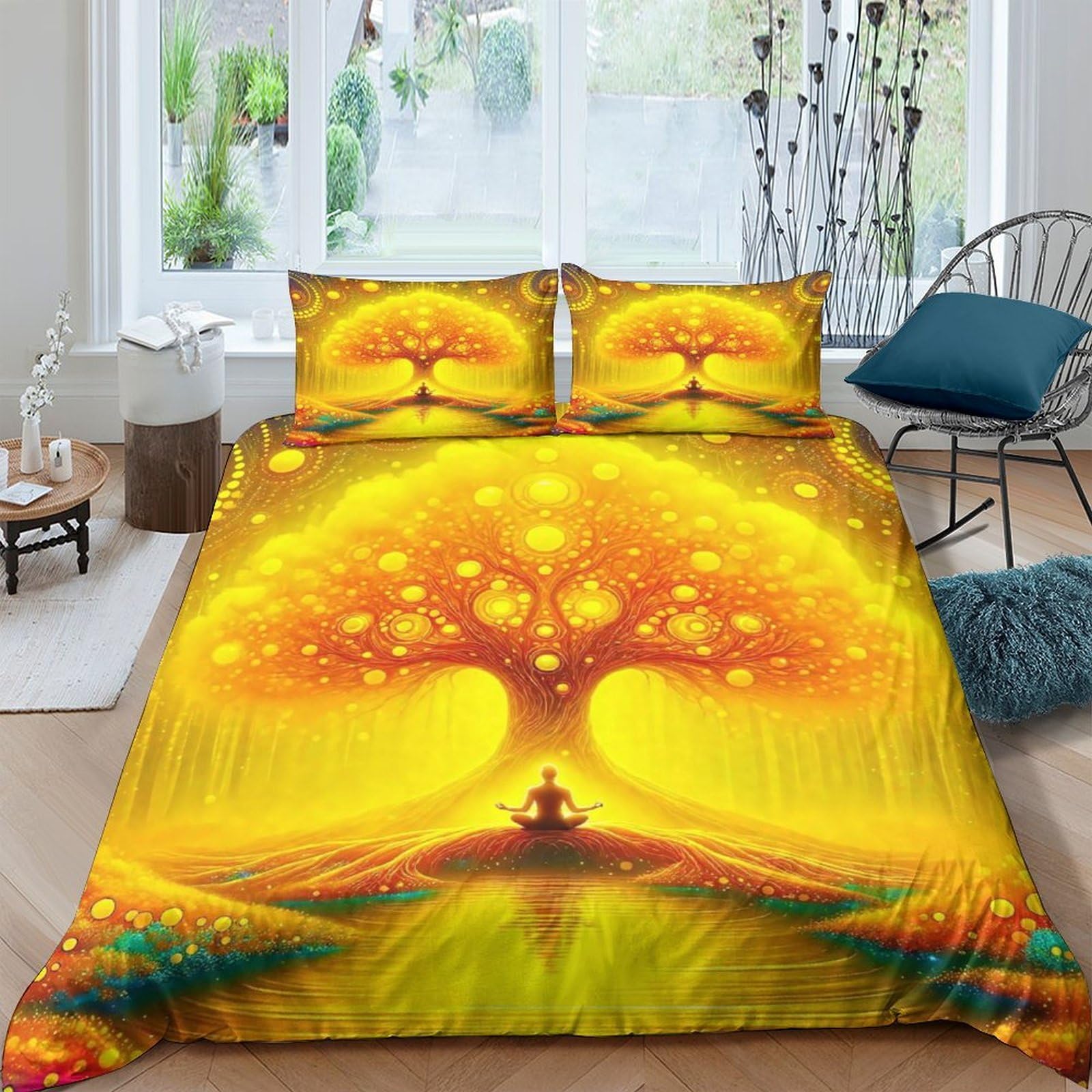 Housse de couette arbre de vie zippée en microfibre抗 plisse parure de lit 3 pièces