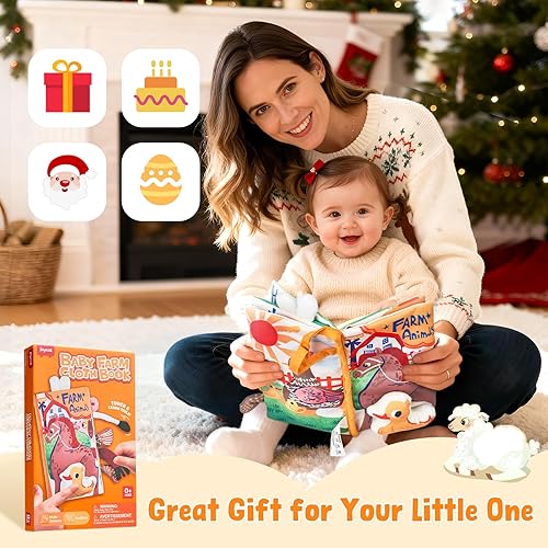 Miniatura 8 de JoyCat Libros de granja para bebés de 0 a 6 meses, libro de tela arrugada para bebés de 0-3-6-12-18 meses, juguete de viaje, baby shower, regalos