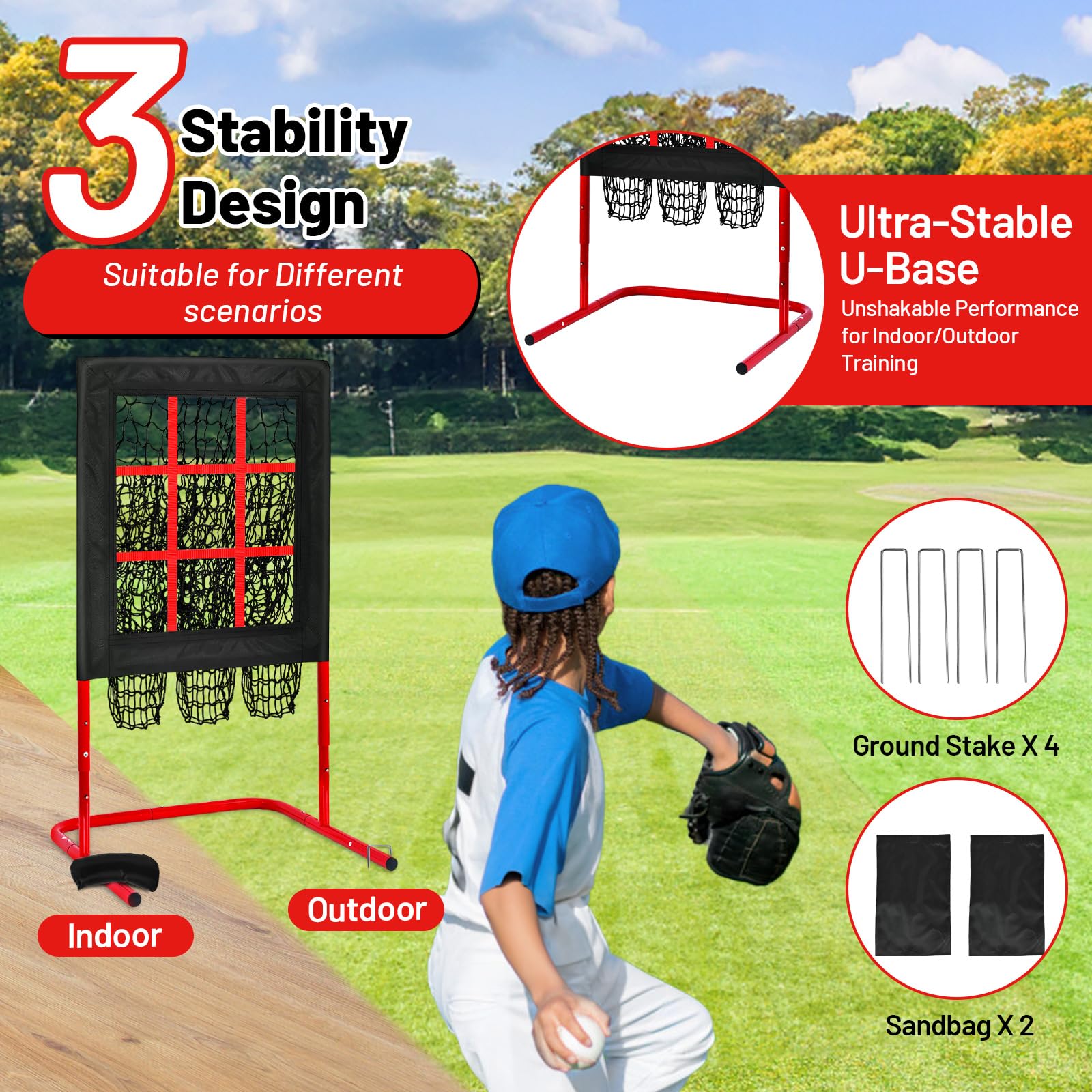 FORTRESS Baseball Pitchers Target Net | 9X STRIKE ZONES + 3X FORTRESS Baseball Pitchers Target Net | 9X STRIKE ZONES + 3X