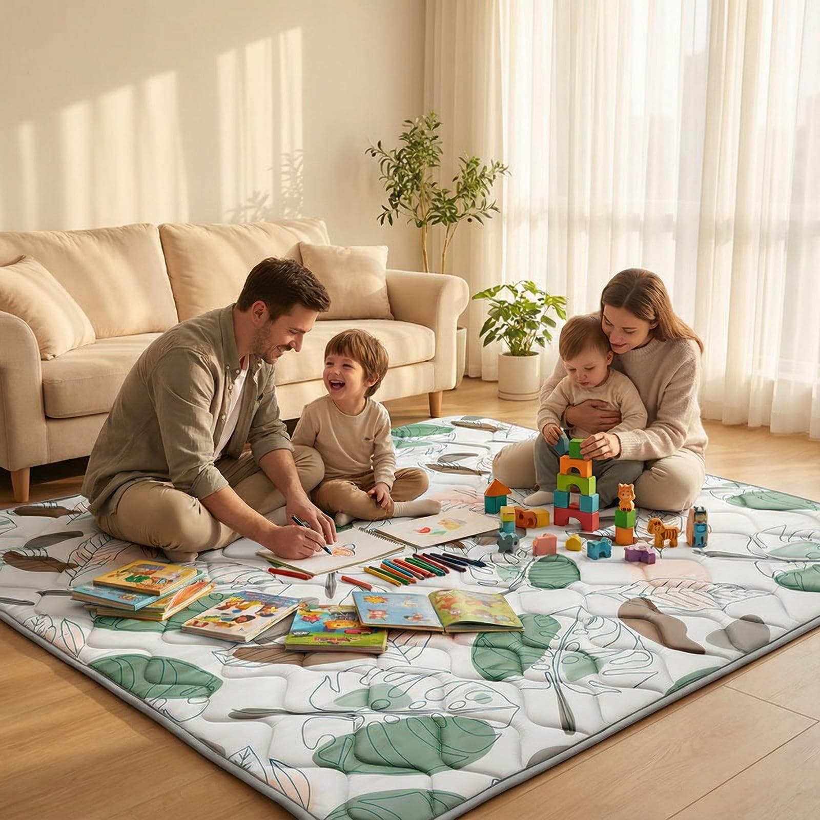 UBRAVOO Baby-Spielmatten, Krabbel-Laufgittermatte, Schaumstoff-Spielmatte für Babys und Kleinkinder, faltbare Krabbelmatten, rutschfest und maschinenwaschbar (Tropischer Regenwald, 180cm*150cm)