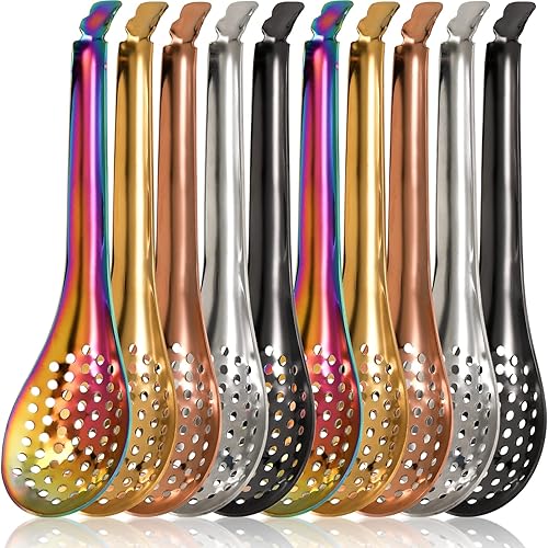 DEAYOU 10 cucharas ranuradas para servir, cuchara perforada de acero inoxidable 1810, cuchara de esferificación de 6.5 pulgadas, cucharas pequeñas