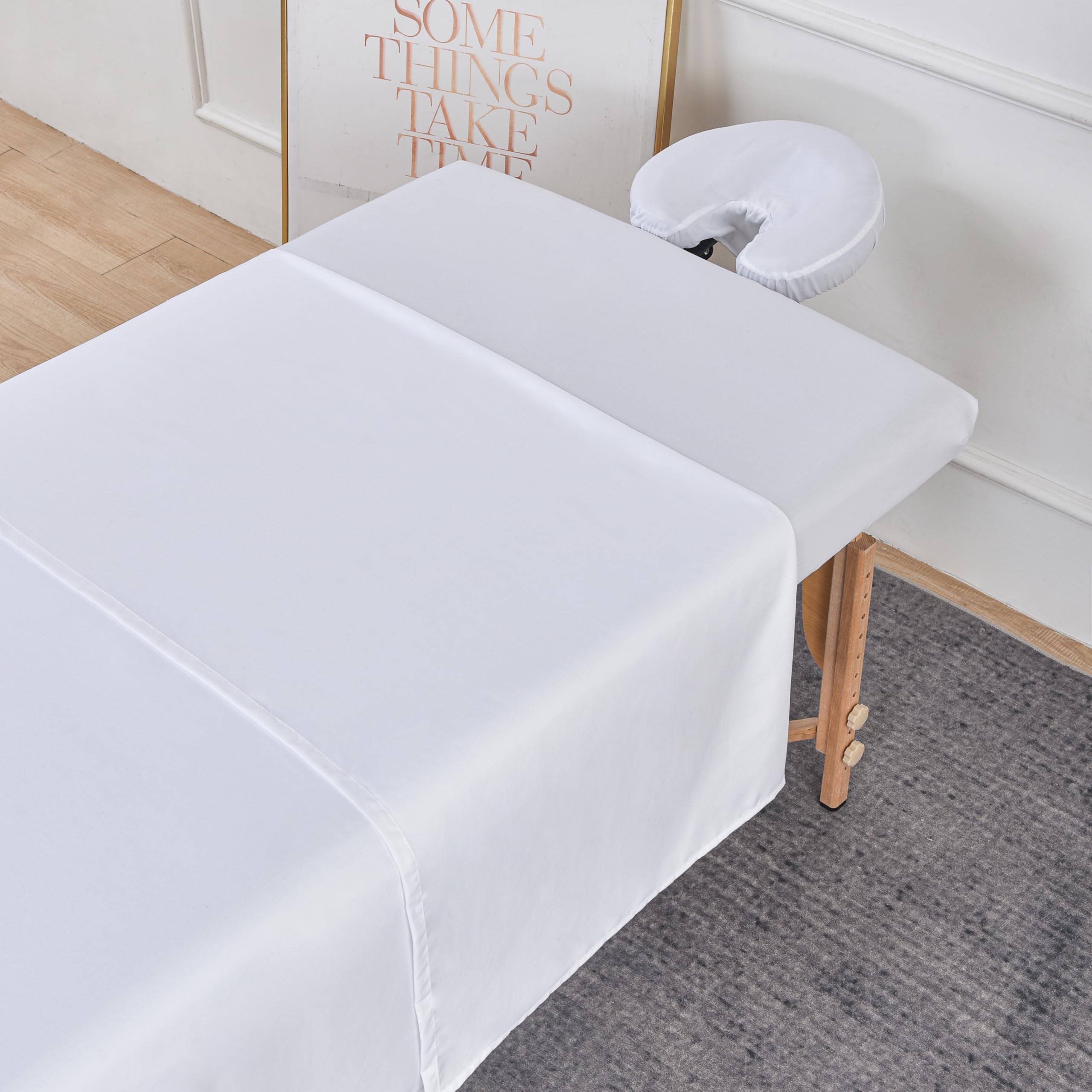 3-parti Copertura stretch per tavoli da massaggio, Lenzuola da massaggio, Set di copertina da letto massaggio con lenzuola, lenzuola e copertina da cuscino a forma di U (Bianco)