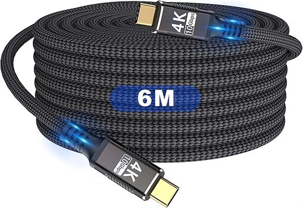 KMMXXCPM Long Usbc to Usbc 20FT Cable Compatible With Thunderbolt 3,Usb C 3.1 Gen 1 Cable 10Gbps Data Transfer,4K@60Hz/2K@120Hz Video Output Monitor Cord,Type-C Nylon Braided PD3.0 100W Fast Charging.