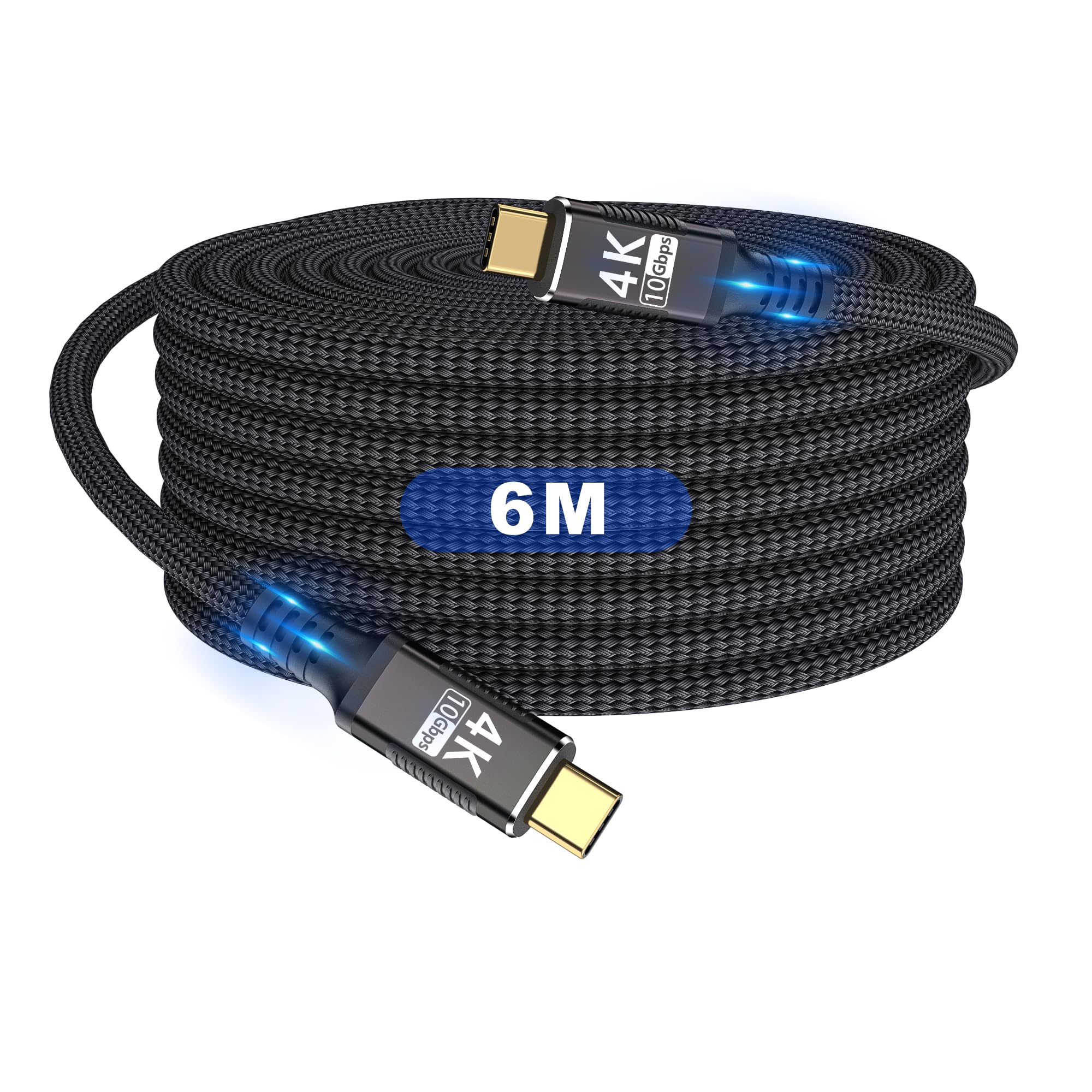 KMMXXCPM Long Usbc Cable 20FT/6M High Speed 10Gbps Data Transfer,USB-C 3.1 Gen 1 Cable Compatible with Thunderbolt 3,Type-C 100W Fast Charging PD3.0,USB C 4K@60Hz/2K@120Hz Video Output Monitor Cord.