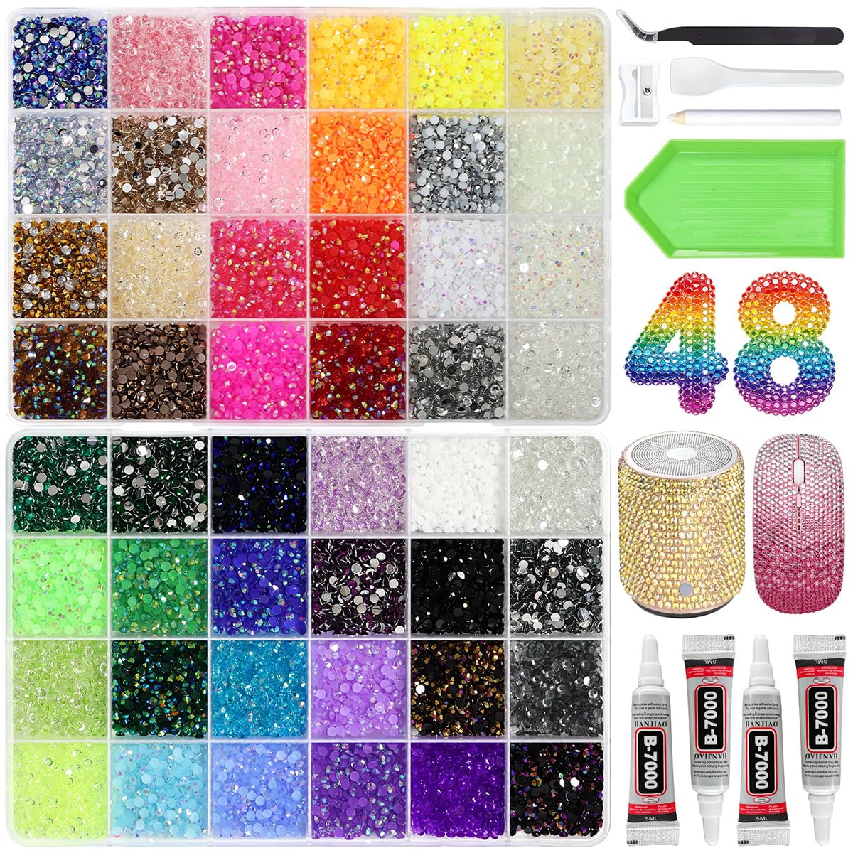Photo 1 of KUIEKON 48000Pcs 48 Colors Resin Rhinestones Bedazzling Kit,3mm Nail Gems