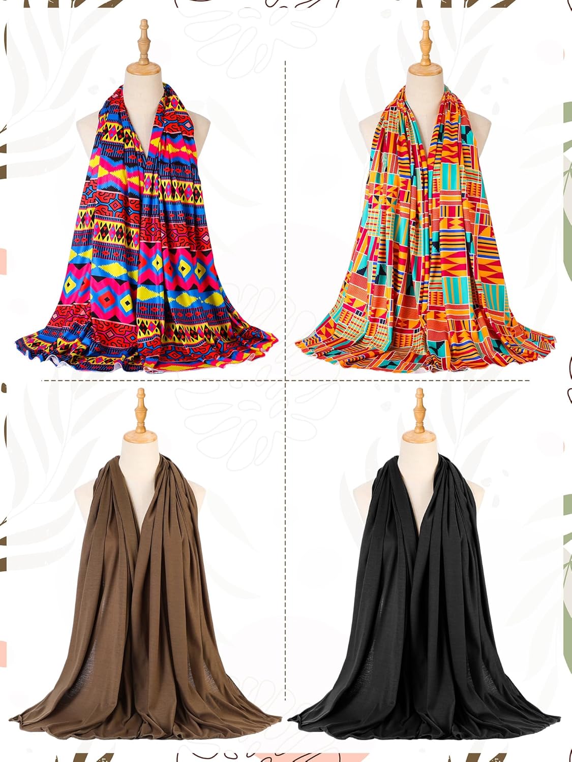 4 Pcs African Scarf for Women Head Wraps for Black Women Stretch Turbans Jersey Hijab Scarf Hair Wraps Lightweight Headbands Cover - Image 2