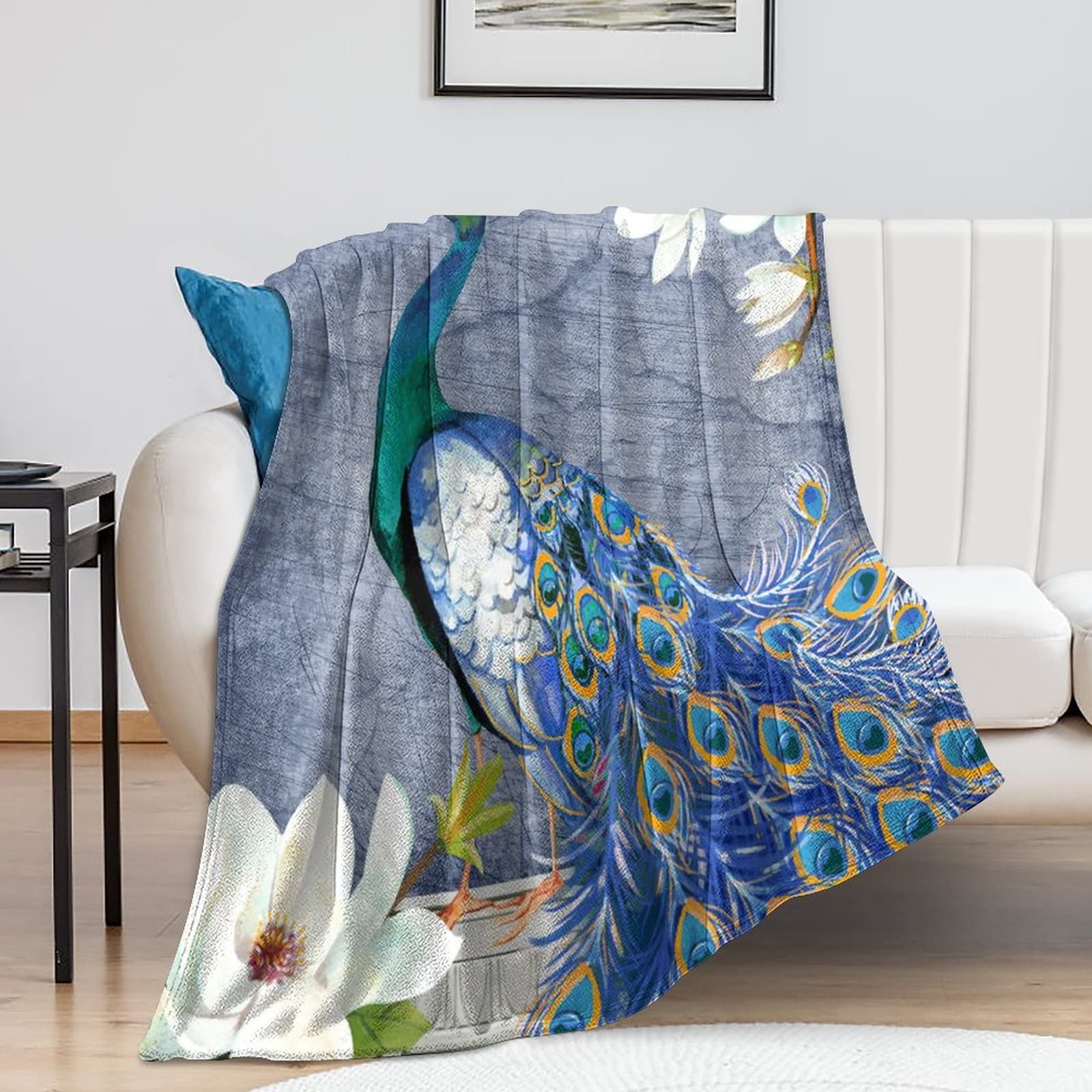 Couverture de canapé paon duveteuse et super confortable de 101x127 cm