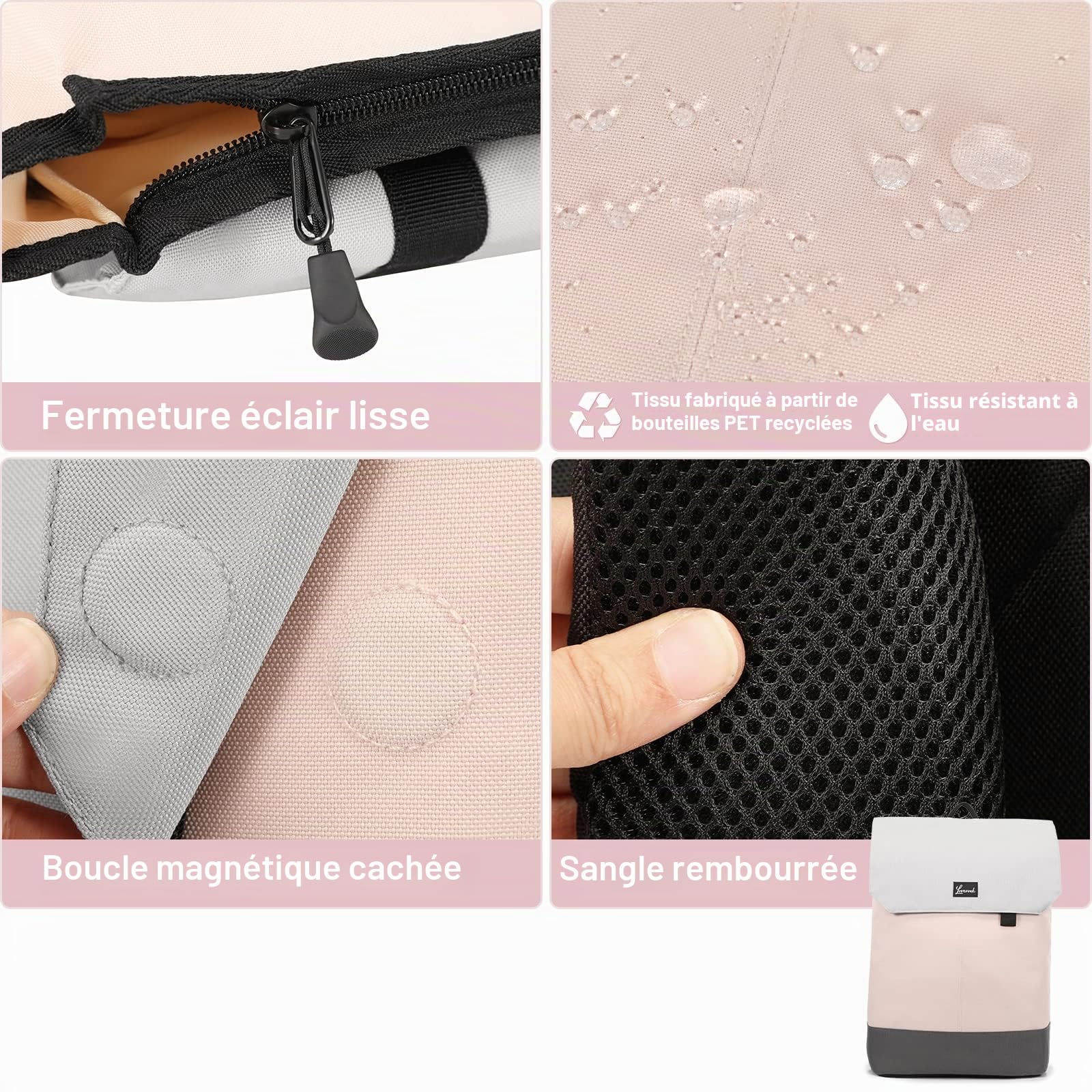 LOVEVOOK Sac à Dos Ordinateur Portable Femme 15.6 Pouces, Sac a Dos Femme Antivol Imperméable Avec Compartiment pour Collège Voyage Loisir Travail Affaire, Rose