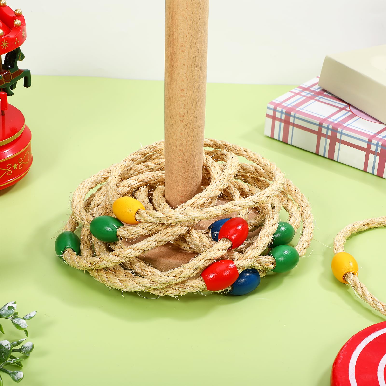 Jeu De Lancer D'anneaux En Bois - 8 Pièces, Corde Naturelle, Couleurs Vives, Jeu Extérieur Pour Enfants (garçon/fille) - 5