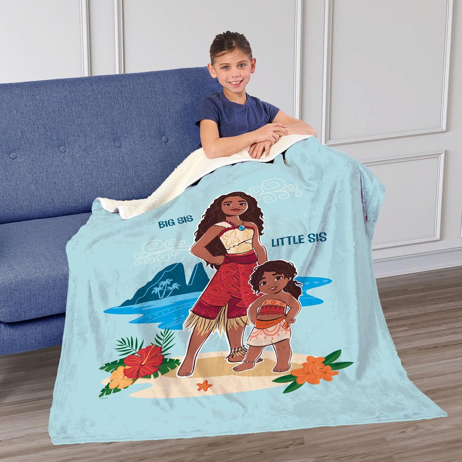 Disney Moana 2, Big Sis Lil Sis, Silk Touch Sherpa Throw Blanket, 50 x 60 Inches