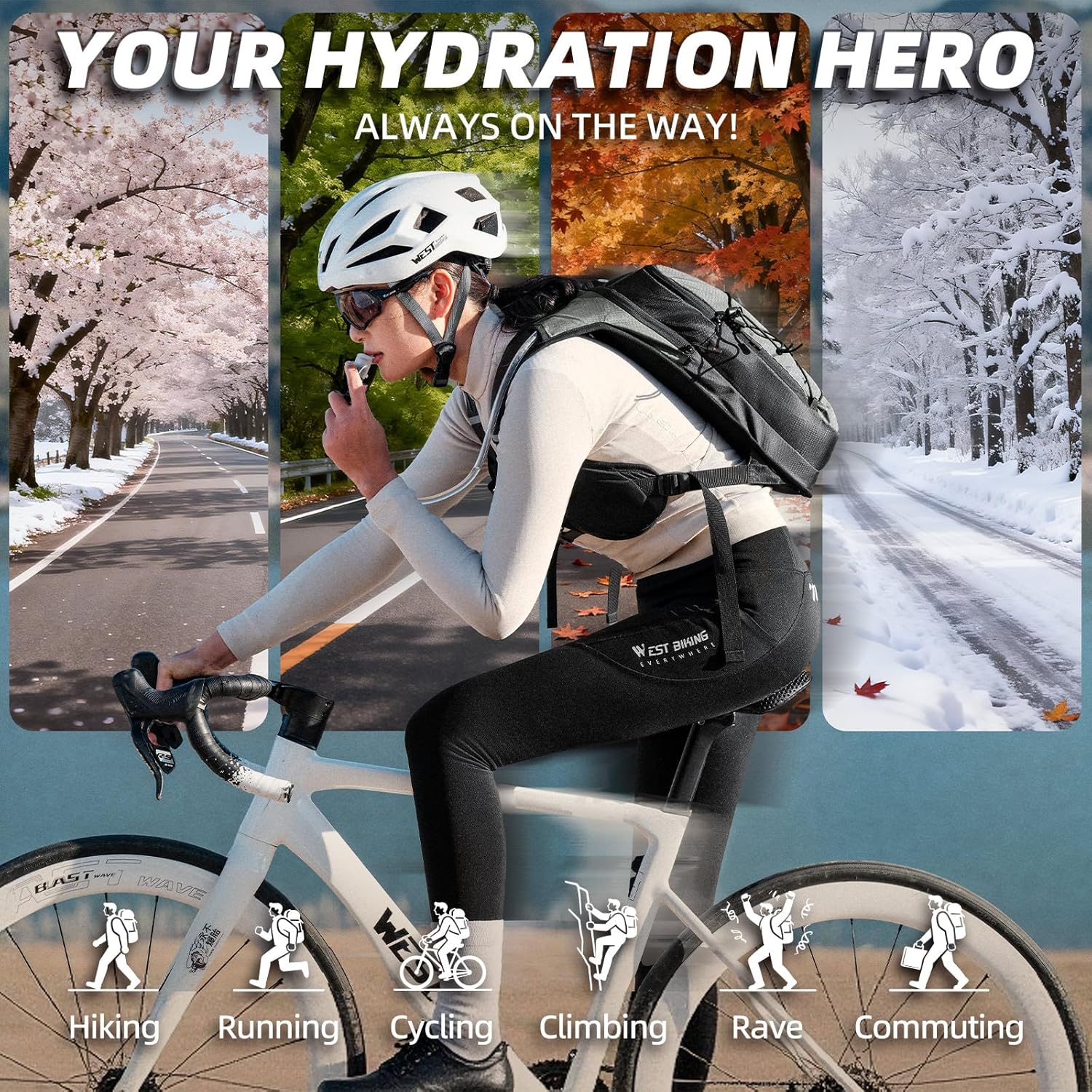 Hydration Pack Backpack, Insulated Hiking Water Backpack with 1.5L Water Bladder, Running Hydration Vest Backpack for Men Women, Hydro Daypack for Hiking, Cycling, Climbing, Rave