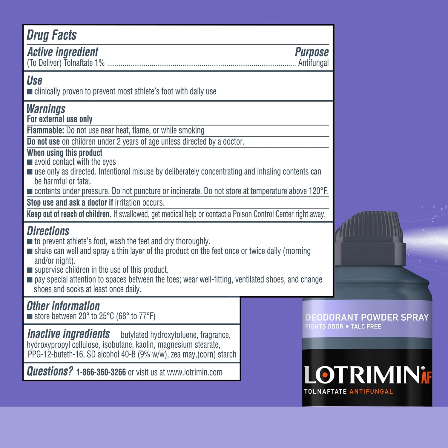 Lotrimin AF Athlete's Foot Daily Prevention Deodorant Powder Spray, Tolnaftate Antifungal, Clinically Proven Antifungal Prevention of Most Athlete's Foot, 5.6 Ounces (160 Grams) Spray Can (Pack of 3)