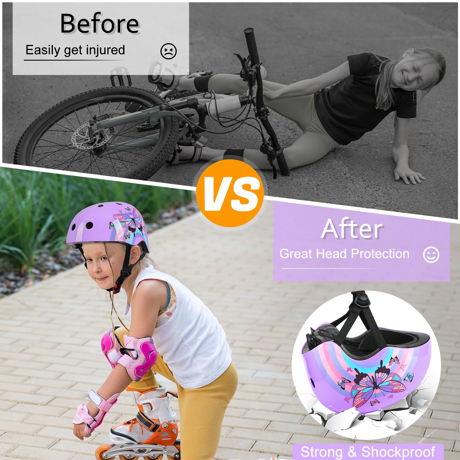 Kinder-Fahrradhelm, verstellbar, mit DIY-Aufklebern für Mädchen, Alter 3–5–8–14 Jahre, für Fahrrad, Roller, Skateboard, Rollschuhlaufen