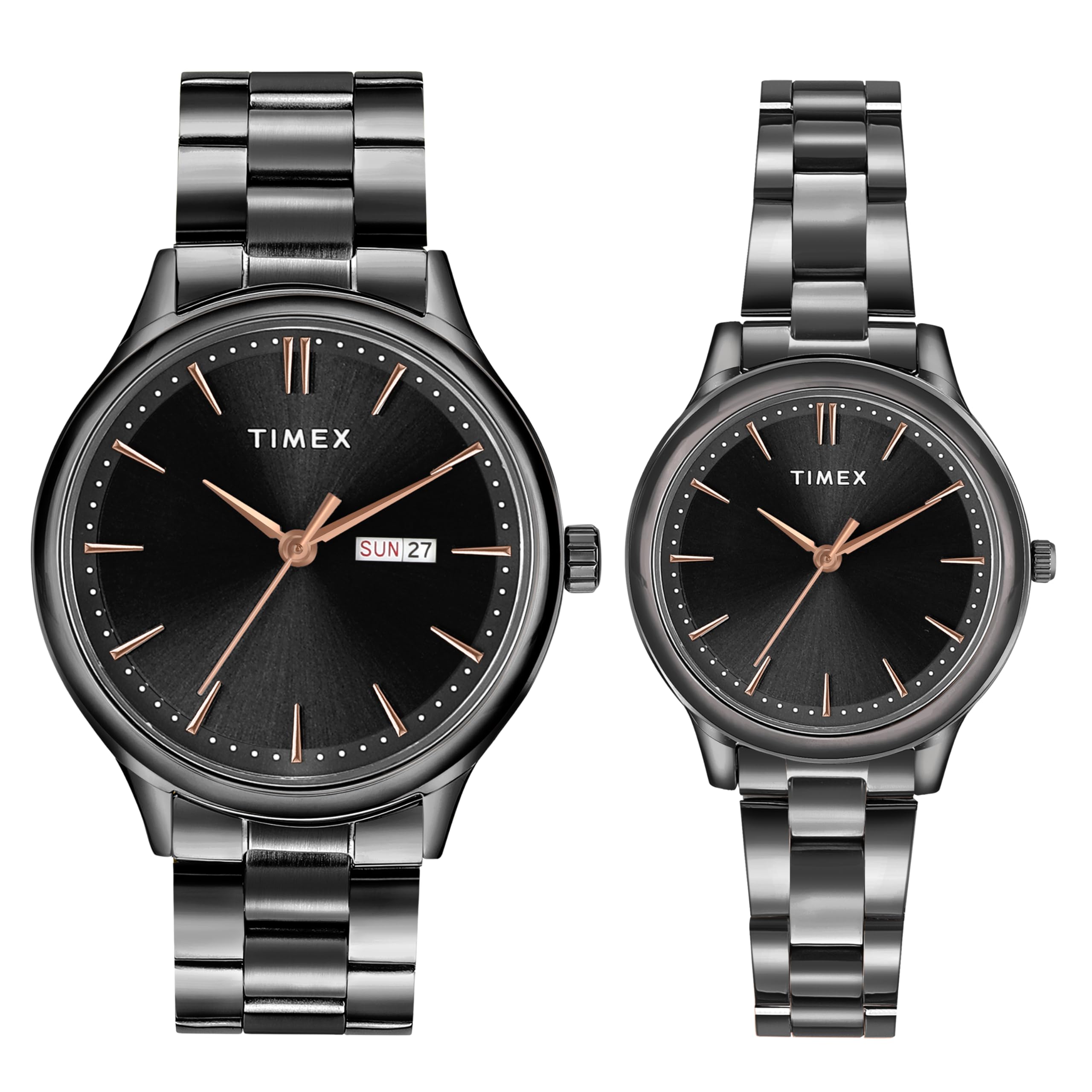 TIMEX Unisex Stainless Steel Black Dial&Band Round Analog Pair Watch- Tw00Zp007 (B0CXTH1BX1) Amazon Price History, Amazon Price Tracker