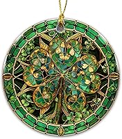 MagicArtCanvas Stained Glass Shamrock Ornament - Celtic Irish Four-Leaf Clover Hanging Décor for St. Patrick's Day, Christmas Tree & Irish Heritage