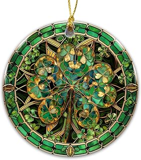 MagicArtCanvas Stained Glass Shamrock Ornament - Celtic Irish Four-Leaf Clover Hanging Décor for St. Patrick's Day, Christmas Tree & Irish Heritage