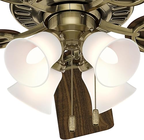 Miniatura 4 de Hunter Ventilador de techo blanco de 52 pulgadas con un kit de luces de vidrio esmerilado, 5 aspas (renovado) (latón antiguo)