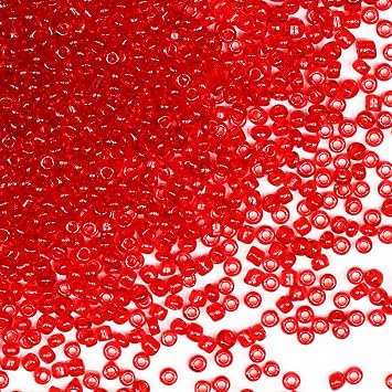 Transparent Red Color 3mm Seed Beads About 3500pcs/110Grams in Bag, 8/0 Glass Craft Beads for Earring Making Bracelet and Necklace Transparent Red