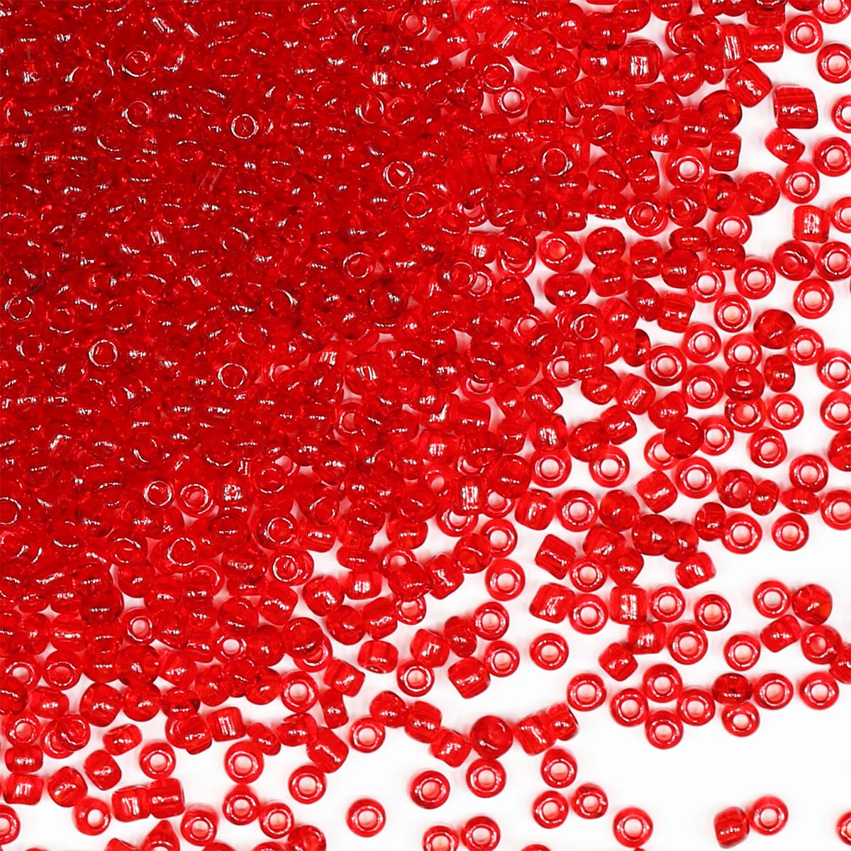 Bulk 3mm Red Seed Beads for Jewelry Making 110 Grams about 3200pcs,8/0 Glass Craft Beads for Making Earrings, Bracelets, Pendants, Waist Jewelry, DIY Handmade Seed Beads (Transparent Red)