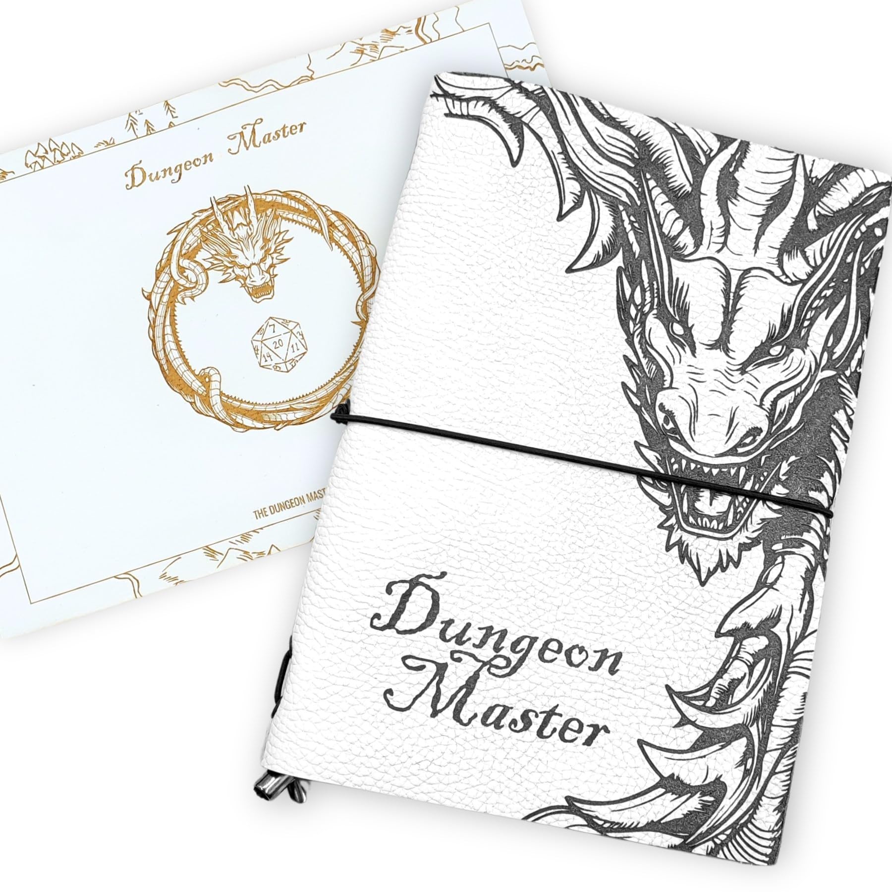 Taccuino del Dungeon Master “Two Dragons” in Vera Pelle | Ed. Limitata | Personalizzazile | Ricaricabile, A5, Stile Midori + Tappetino Dadi | Diario per Campagne D&D / GDR / RPG, Idea Regalo per DM