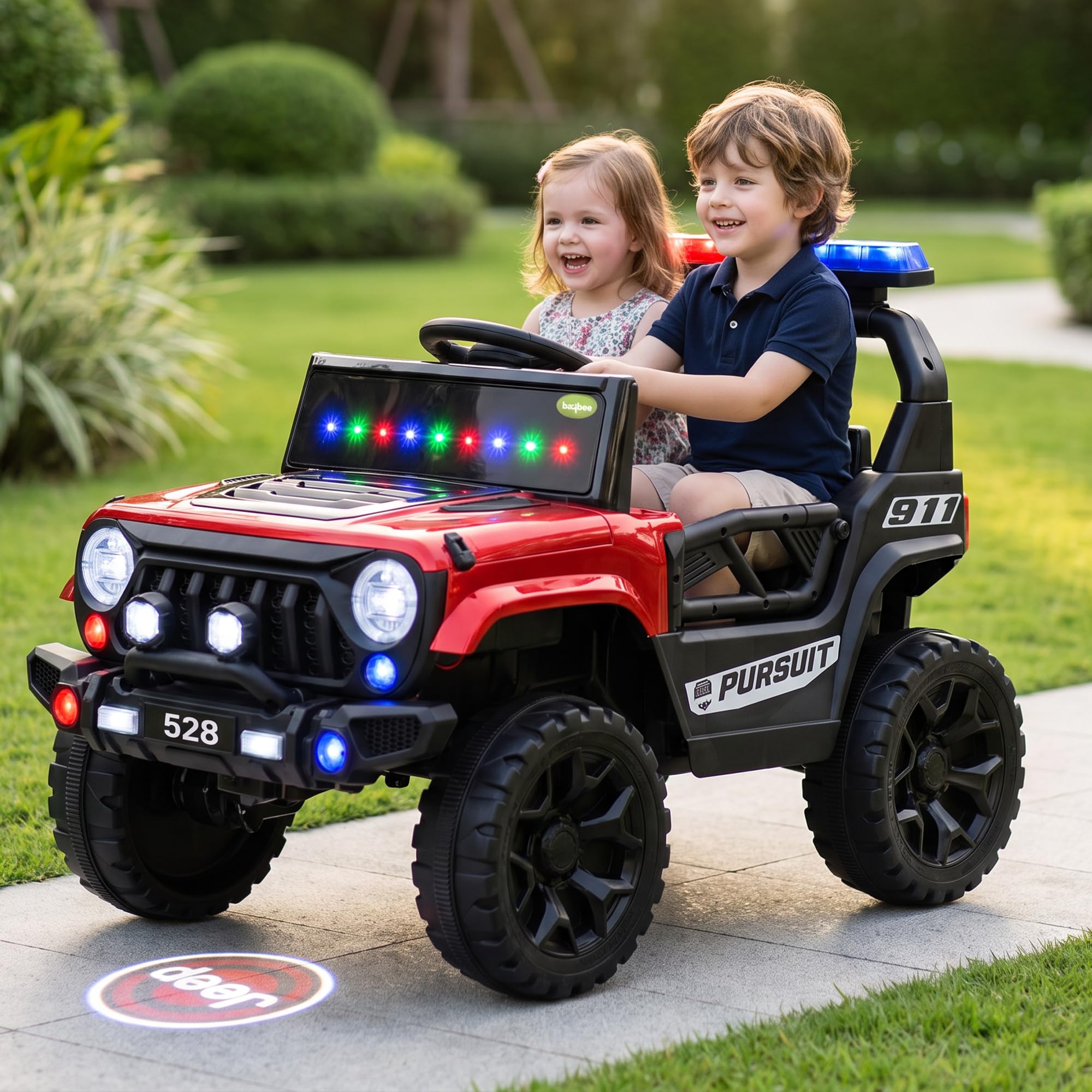 Baybee SuperCop Police Edition Electric Jeep for Kids | Battery Operated Ride On with Parent Remote Control,LED Lights, Dual Seats, Music, Swing Mode | Rechargeable Toy Car for 3-8 Years (Red)-image-37