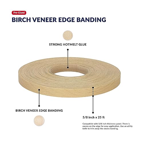 Miniatura 2 de Banda de borde de chapa de madera de abedul de 58 pulgadas x 50 pies, cinta adhesiva prepegada para bordes, plancha, rollo de tira flexible,