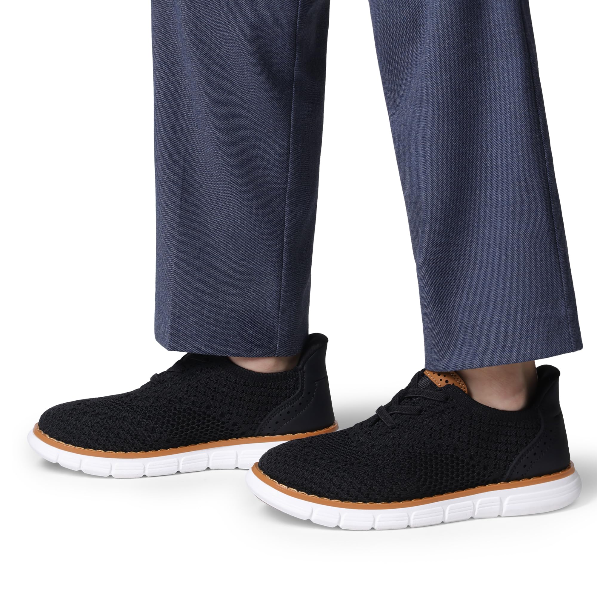 Bruno Marc Tenis de vestir de malla Oxford para niño, informales, con cordones, ligeros, Negro, 2 Little Kid