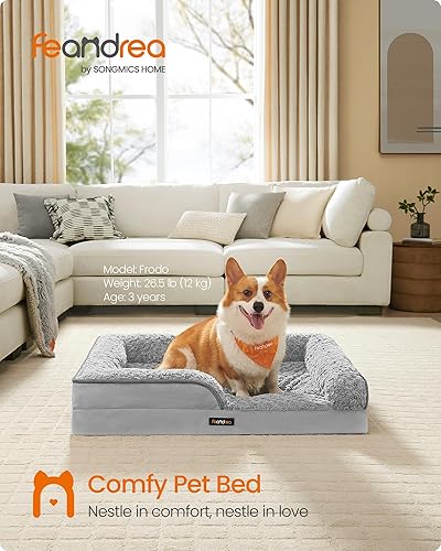 Miniatura 2 de Feandrea Cama ortopédica para perros medianos, sofá cama impermeable para perros con funda extraíble lavable, 28 x 23 x 6.5 pulgadas, gris paloma