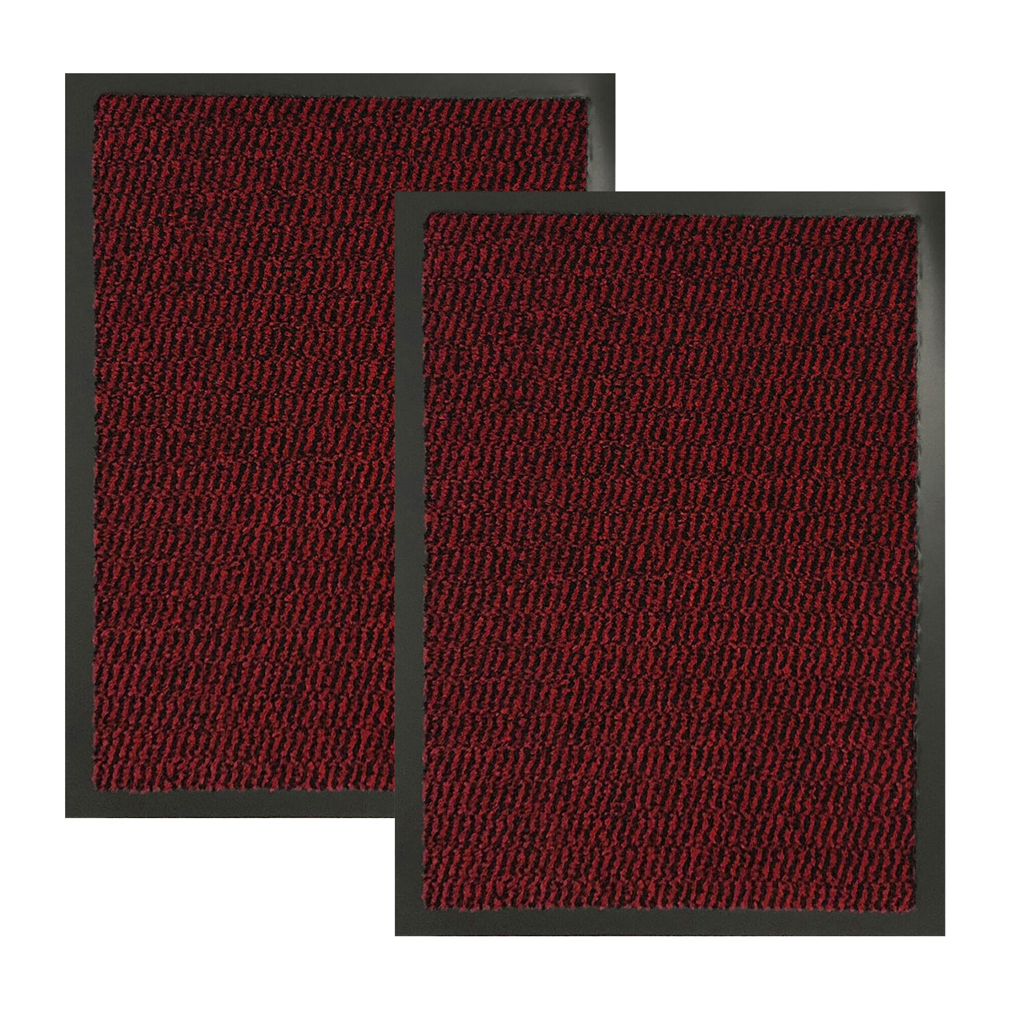 KAV Non-Slip Washable Door Mat Dirt Trapper - Dust Absorbent Entryway Rug - Front Door Decor, Durable Indoor and Outdoor Doormats for Home, Kitchen & Bathroom Mat - 60cm x 90cm - Red/Black Pack of 2