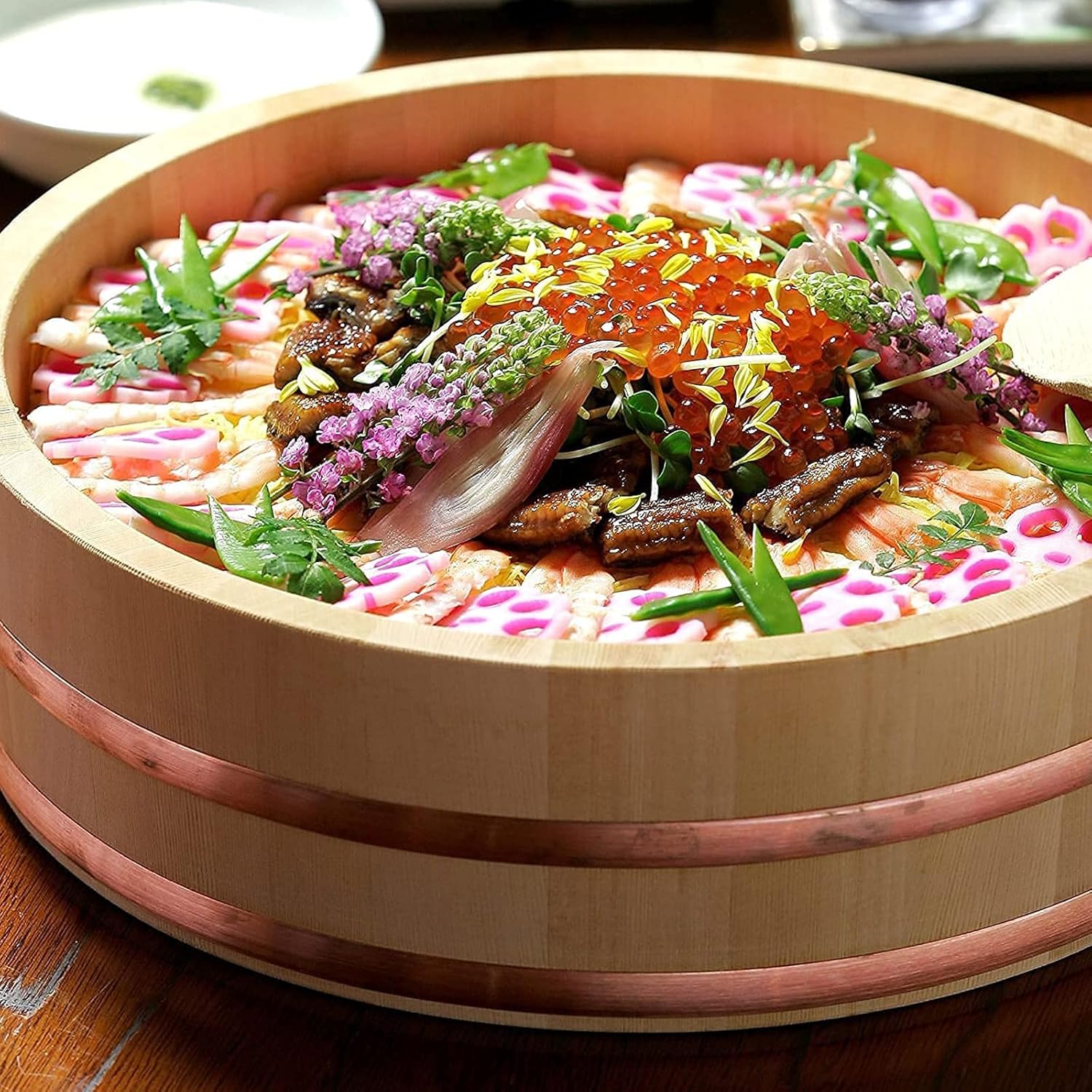 Wooden Sushi Rice Mixing Bowl Tub Sushi with Copper Bands, Sushi DIY Home Sushi Tool for Restaurant Home Kitchen,42cm/16.5in (72cm/28.3in)