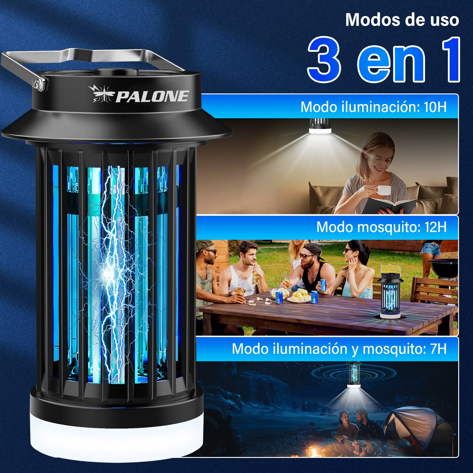 PALONE Lampara Antimosquitos IluminacióN Recargable Atrapa Moscas Atrapa Mosquitos USB LED Potente, Adecuado para Dormitorio, JardíN, Camping, Interior y Exterior