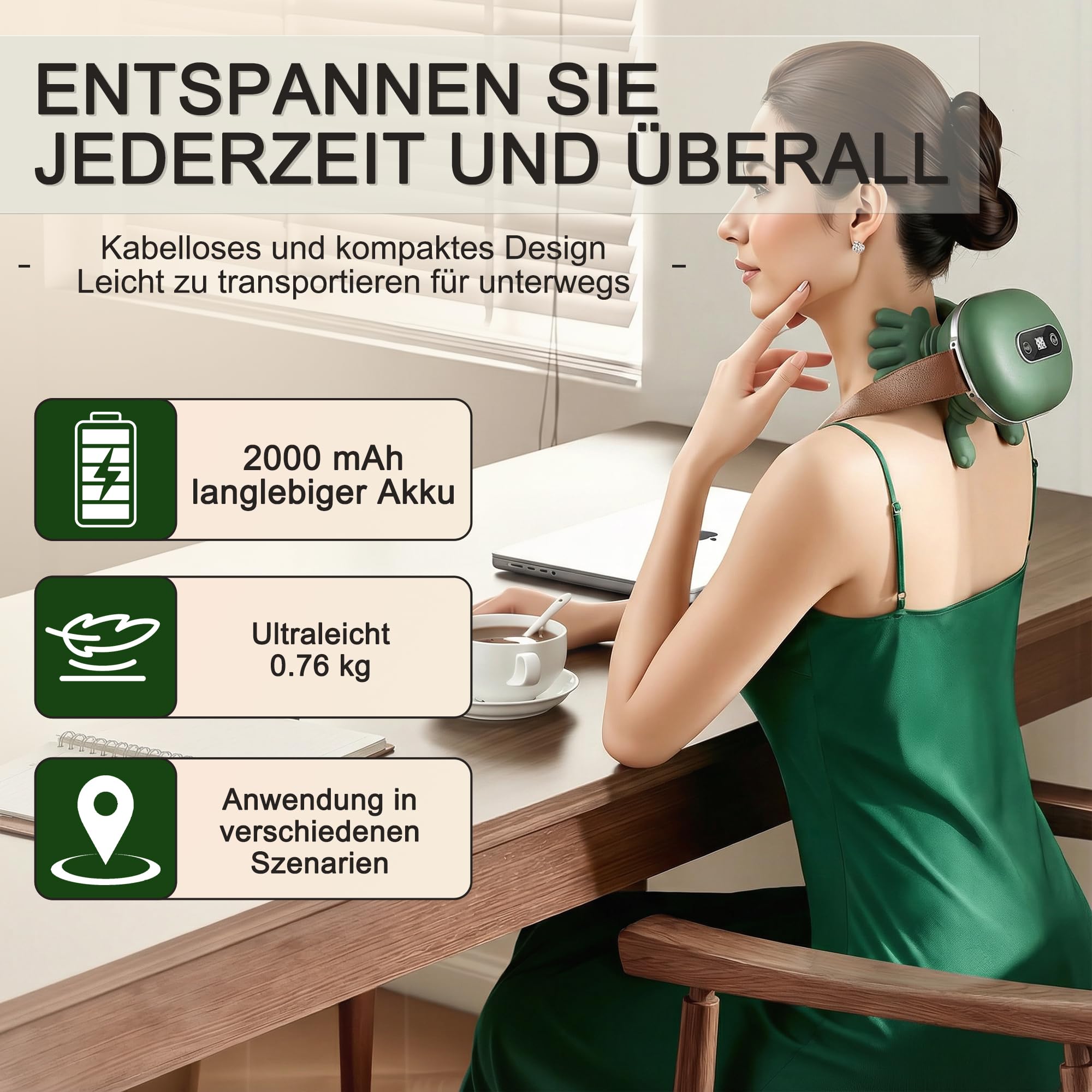 Massagegerät, 4D Nackenmassagegerät, Touchscreen-Tasten, mit 3 Massageprogrammen und 2 Heizstufen, Entspannt die Muskeln und lindert Müdigkeit, Das Perfekte Geschenk für Familie und Freunde.