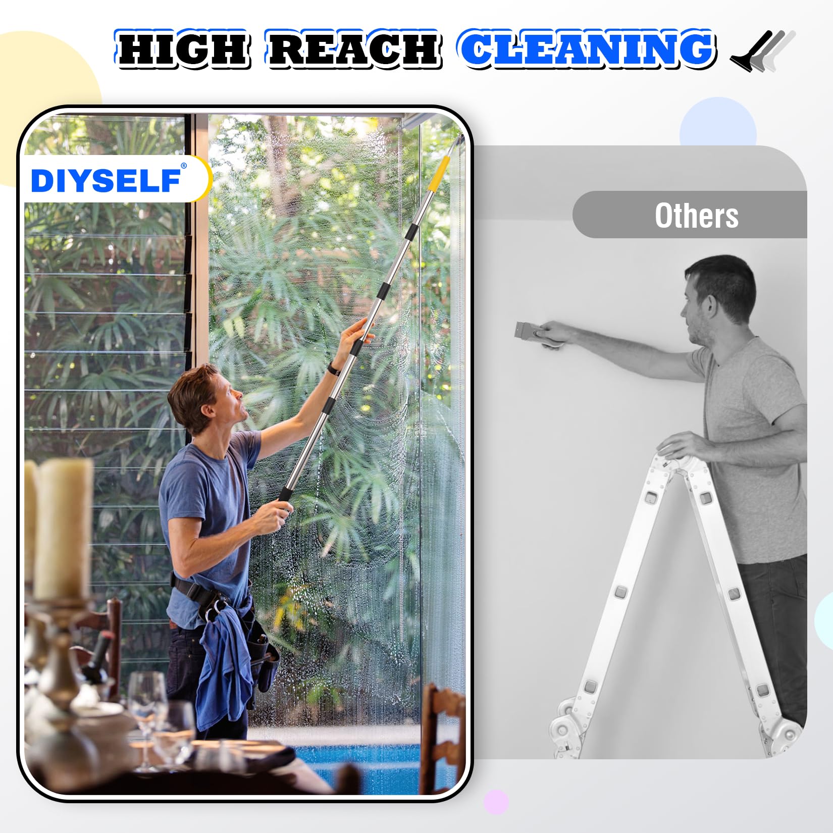 DIYSELF Raschietto per pavimenti regolabile da 1,6 m (165,1 cm), manico lungo, raschietto resistente per vernice, lama di rasoio da 10,2 cm, per la pulizia di vetri di finestre, doccia, gomma