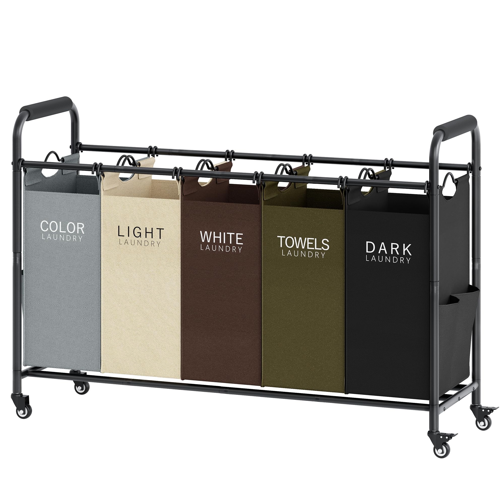 Tajsoon 5 Bag Laundry Sorter Cart, Laundry Hamper Sorter Basket with Heavy Duty Lockable Rolling Wheels for Clothes Storage, 5 Colors