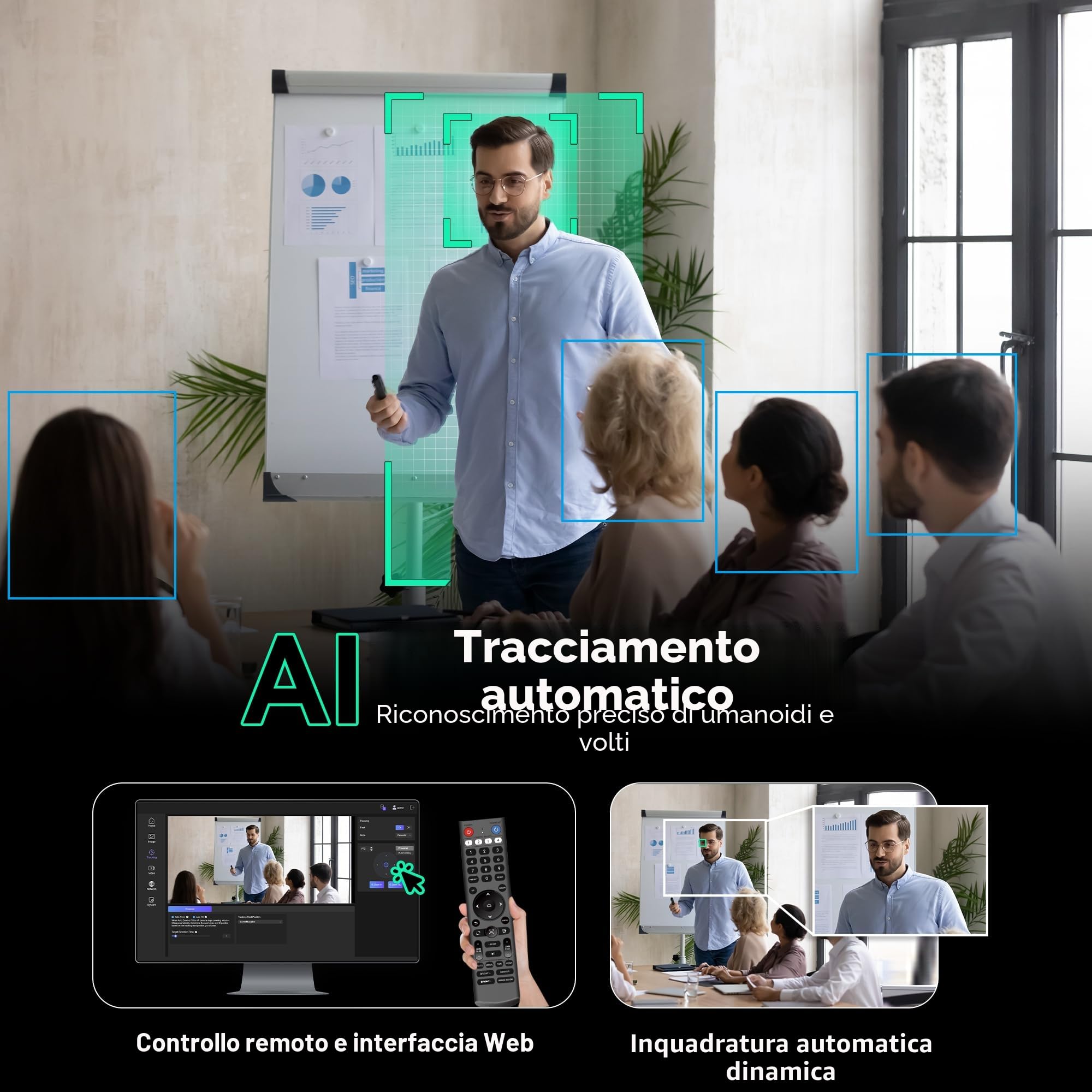 Tenveo Telecamera PTZ NDI 4K con Tracking Automatico AI, Zoom Ottico 12X, USB3.0 HDMI LAN PoE NDI Camera IP Streaming Live per Chiesa Conferenze Trasmissioni Eventi YouTube OBS vMix Livestream